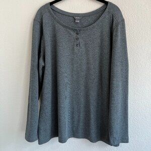 Eddie Bauer Women's Grey Waffle Knit Henley Tee Long Sleeve, 2XL